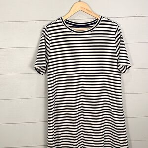 Lou & Gray horizontal blue and tan knee length tee shirt dress 100% cotton large